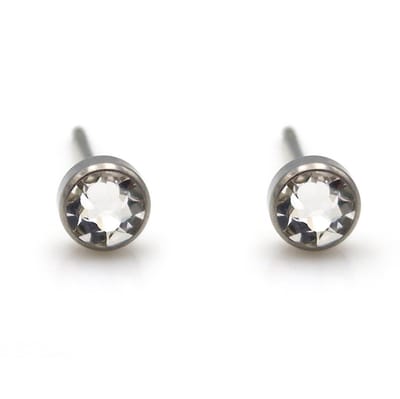 Titanium oorknopjes met 4mm naturel steentje 100% allergievrij