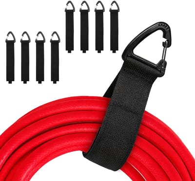Dailygoods - Set van 8 klittenband, kabelbinders met gesp, karabijnhaken, zware klittenbandsluiting, herbruikbare hanger, M 35 cm, 3,8 cm, tot 22 kg, verlengkabel, organizer, tuinslanghouder