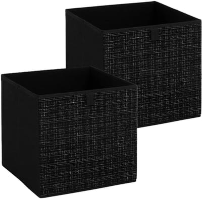 5Five Opbergbox kastmand - 2x - zwart/tweed - 31 x 31 x 31 cm - opbergers/kastmanden