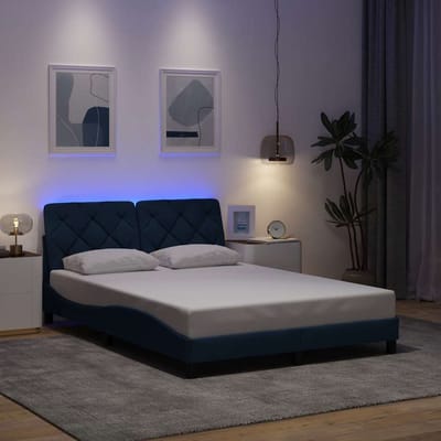 vidaXL - Bedframe - met - LED - zonder - matras - 140x200 - cm - stof - blauw