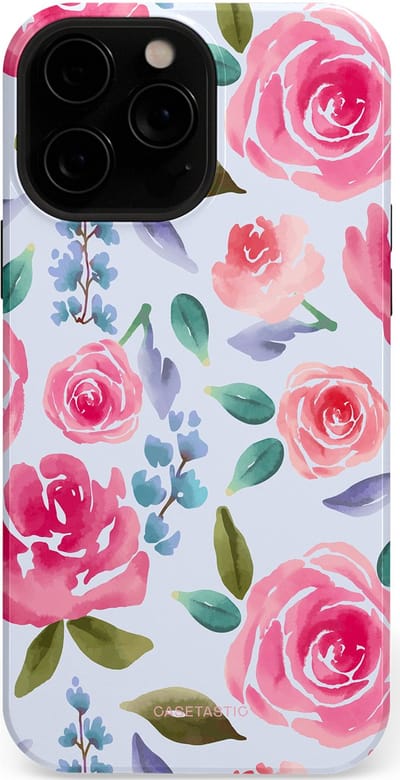 Casetastic hoesje geschikt voor Apple iPhone 13 Pro Max - MagSafe - Dubbellaagse bescherming - Aquarel Bloemendroom - Fashion Case - Lichtblauw Lichtroze