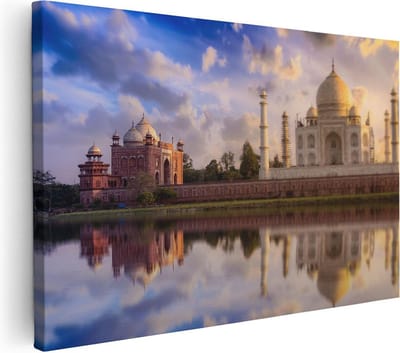 Artaza Canvas Schilderij Taj Mahal - 60x40 cm - Wanddecoratie India - Muurdecoratie Zonsondergang - Schilderijen Op Canvas