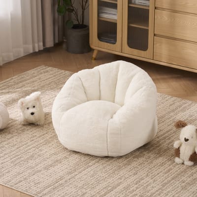 Zachte Pluche Kinderzitzak - Ergonomische Zitzak - Voor Speelkamer en Leeshoek - Crèmekleurig - 75x70x52 cm