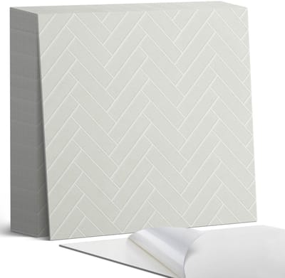 Coloray Plaktegels - Visgraatpatroon Zelfklevende Tegels - 20 cm x 20 cm - Romig Plaktegels - 20 stuks - Vierkant PVC Tegels - Plaktegels Badkamer - Plaktegels Vloer - Vinyl Tegels Zelfklevend - Wandtegel Zelfklevend