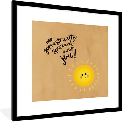 Fotolijst incl. Poster - Beterschap - Spreuken - Geel - Zon - 40x40 cm - Posterlijst