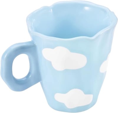 Handgeschilderde keramische koffiemok, unieke en onregelmatige koffiekop voor thuis en op kantoor, 10oz/300ml voor latte, thee en melk (blauwe lucht en witte wolken)