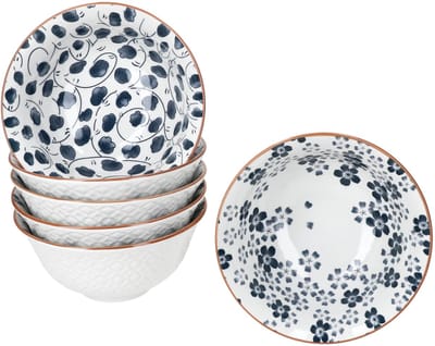 6-delige set TOTTO ontbijtborden blauw & wit 2 motieven van steengoed