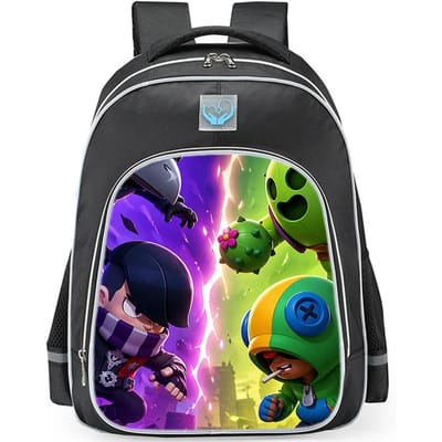 Brawl Stars Kleurrijke Geestenhond Print Zwarte Achtergrond Sci-Fi Stijl Dubbelzijdige Reflecterende Strip Grote Capaciteit Schooltas reflective black - large