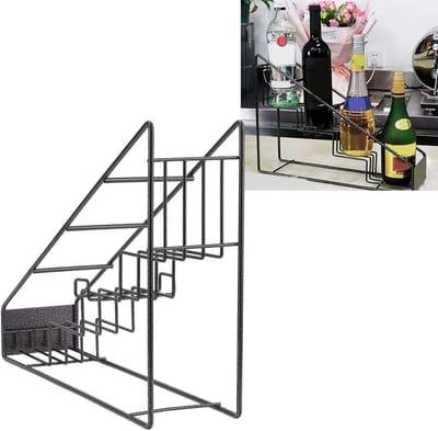 Stalen Flessenrek voor Wijn en Siropen met 4 Compartimenten - Ideaal voor Keuken en Koffiebar, Ruimtebesparend en Stijlvol Design