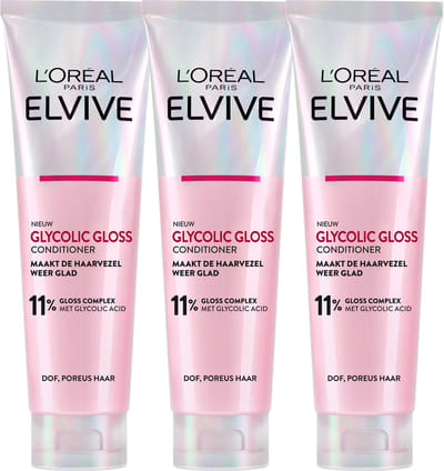 L'Oréal Paris Elvive Glycolic Gloss Ultimate Conditioner - voor dof, poreus haar - met glycolic acid voor glanzend haar - Conditioner Voordeelverpakking - 3x 150 ml