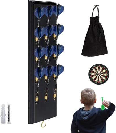 Dartstandaard Hout - Darthouder Organizer - Darts Opbergen - Ruimtebesparend Design - 40x10x2 cm - Zwart
