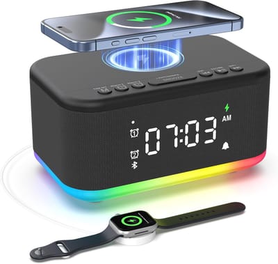 Digitale Wekker - Nachtkastje Klok - Wakker Worden - Draadloos Opladen - Dubbel Alarm - Zwart