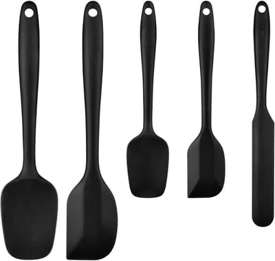Famanu – Food Grade Siliconen Spatels Lepels Set Keukengerei voor bakken, koken en mengen hoge hittebestendige rubberen spatel, non-stick vaatwasser veilig BPA-vrij, zwart