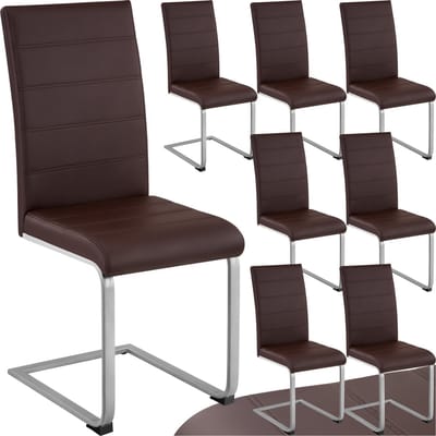 tectake® Eetkamerstoelen Bettina - Kunstleren stoelen voor Eettafel - Keukenstoelen met ergonomisch gevormde rugleuning - Diverse kleuren en sets - Maximale belasting 120 kg - Afmeting (LxBxH) 41 x 52 x 99 cm - Set van 8 - Bruin