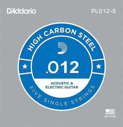 D'Addario PL012-5 Plain Steel Guitar Single String, .012 5-pack