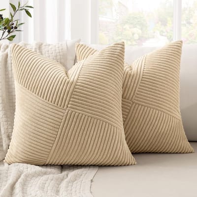 Famanu - Kussensloop beige 50x50 cm, set van 2 Euro Design Cordless Kussens Kussenhoes Sierkussen Sofa Kussen Woonkamer Kantoor