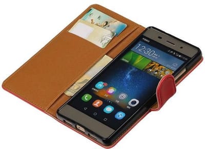 Zakelijke Book Case Telefoonhoesje Geschikt voor de Huawei P8 Lite - Portemonnee Hoesje - Pasjeshouder Wallet Case - Rood