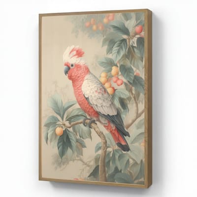 Wandlamp 70x100 cm - Oplaadbaar - Roze kuifkaketoe - Tak met vruchten - Bladeren - Wandlampen binnen woonkamer - Slaapkamer lamp - Decoratieve nachtlamp - Vloerlamp draadloos