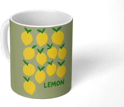 Mok - Koffiemok - Citroenen - Blaadjes - Geel - Patroon - Mokken - 350 ML - Beker - Koffiemokken - Theemok