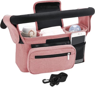 Opbergtas Kinderwagen - Organizer Tas - Baby Spullen Meenemen - Geïsoleerde Bekerhouders - 348 x 155 cm - Roze