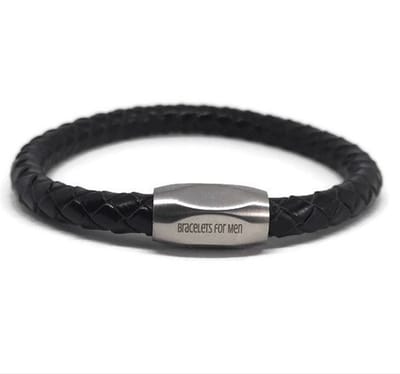 Armband Heren - Gevlochten leren armband - Zwart - Carpi - Medium 17cm