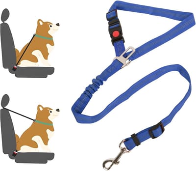 Veiligheidsgordel voor auto, hondenriem met reflecterende strepen en buffertouwen, verstelbare riem voor grote, middelgrote en kleine honden (donkerblauw)