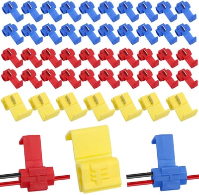 T-Tap Aftakverbinders, 100 stuks, 0,5 - 6 mm², stroomdief voor auto, snelkoppeling, snelkoppeling, waterdicht, voor auto en motorfiets (rood, blauw, geel)