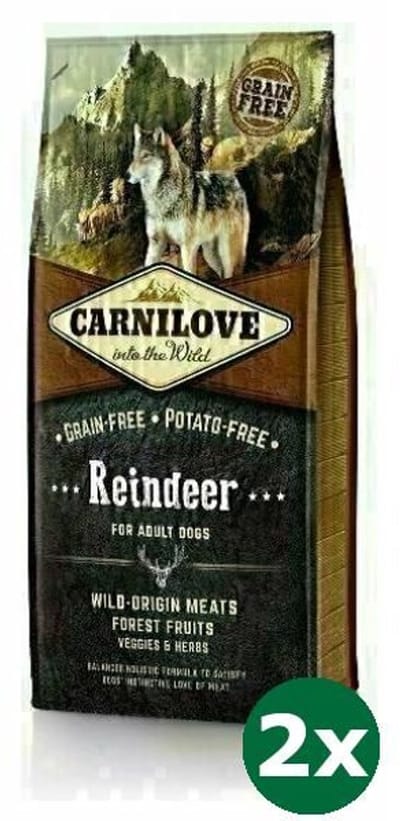 2x12 kg Carnilove reindeer adult hondenvoer