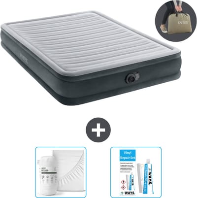 Intex Luchtbed - 2-Persoons - 152 x 203 x 33 cm - Grijs - Inclusief pomp - Hoeslaken en Reparatieset