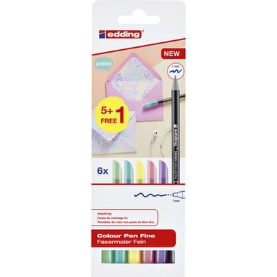 edding 1200 - fijne viltstiften in pastelkleuren - set van 6 kleuren - back to school