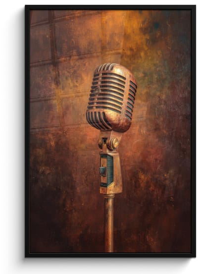 Poster in lijst - Fotolijst 80x120 cm - Posters - Microfoon - Bruin - Klassiek - Posterlijst zwart - Decoratie - Wanddecoratie woonkamer - Muurdecoratie slaapkamer