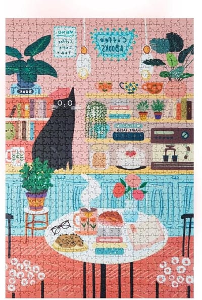 Legpuzzel Katten Café - Puzzel 1000 stukjes - Ontspanning thuis - Exclusieve illustratie - 66 x 45 cm - Meerkleurig