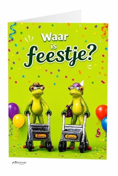 Verjaardag wenskaart – Kikker ‘Waar is het feestje?’ | Kleintje Fotografie