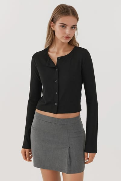 Ronde Hals Basis Viscose Gemengd Top met Knopen