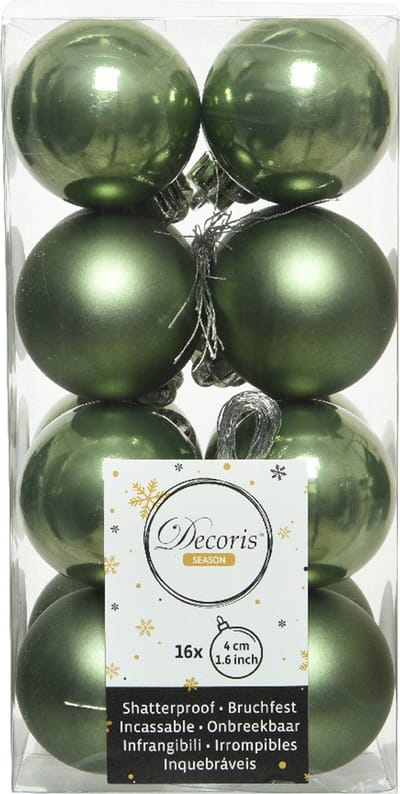 Decoris kleine kerstballen - 16x st - mosgroen - 4 cm - kunststof - kerstversiering