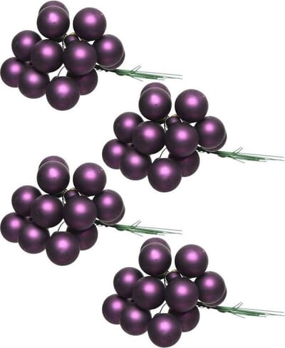 40x Mini glazen kerstballen kerststekers/instekertjes aubergine paars 2 cm - Aubergine paarse kerststukjes kerstversieringen glas