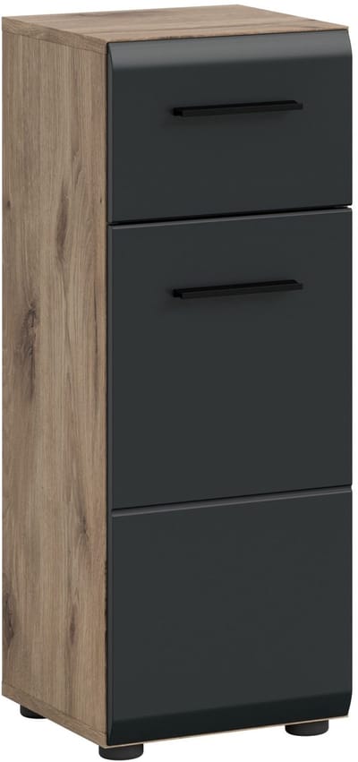 Stijlvolle hoge kast in zwart mat en eiken - Opbergoplossing voor kleine ruimtes - 30x80x30cm