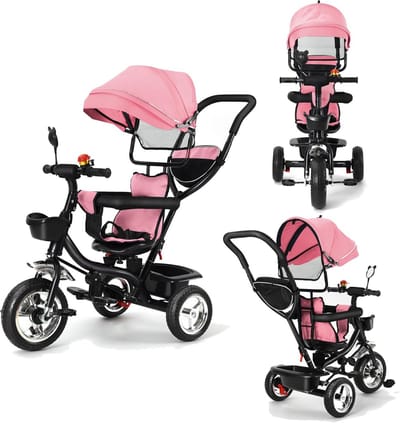 3-in-1 Loopfiets Evolutieve Driewieler met Duwstang en Omkeerbare Zitting