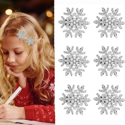 6x Zilveren Kerst Haarspeldjes met Sneeuwvlok & Strass voor Dames - Feestelijke Haaraccessoires