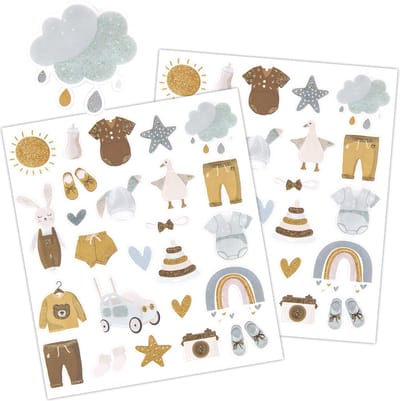 Baby Jongen Stickers - Stickers Geboorte - Geboortekaartje Knutselen - Baby Stickers - Luxe Stickervellen - Stickervellen Baby - Geboorte Jongen