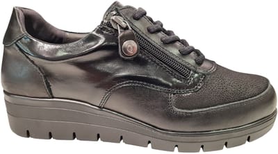Q Fit Maria Zwarte Leren Dames Sneakers - Zwart - 37