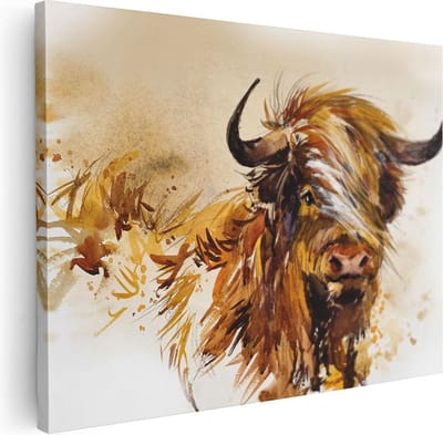 Artaza Canvas Schilderij Hooglander - 40x30 cm - Klein - Muurdecoratie Dierenkop - Wanddecoratie Woonkamer - Kamer Accessoires