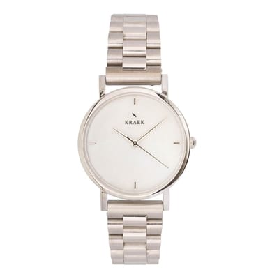 KRAEK Nina Zilver Wit 32 mm | Dames Horloge | Stalen horlogebandje | Schakelbandje | Minimaal Design | Véjile collectie
