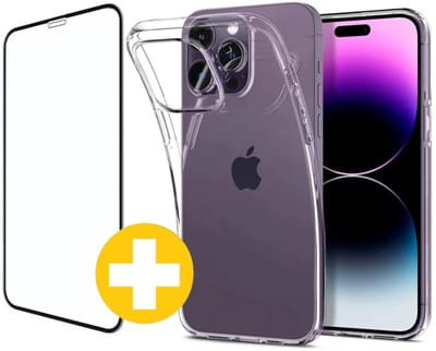 Hoesje en Screenprotector Combi Geschikt Voor iPhone 14 Pro - Transparant Hoesje + Premium Screenprotector