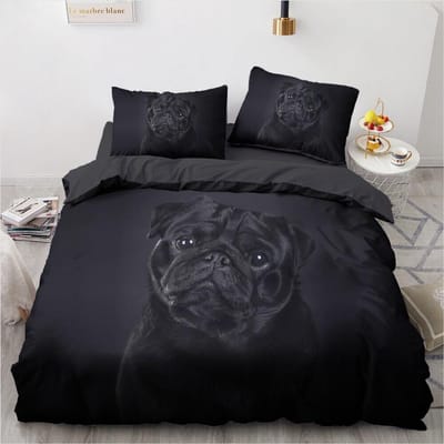 3D Dieren Beddengoedset Lief Huisdier Zwarte Hond Gedrukt Dekbedovertrekset Kinderen Volwassenen Huisdecoratie Eenpersoons Queen King Size Cadeau Leuke Honden Eu Single 135x200cm