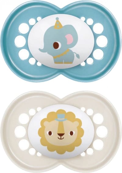 MAM 2 Fopspenen Original Classique 6 Maanden + (Modellen : Groene strepen en blauwe stippen)