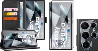 Hoesje geschikt voor Samsung Galaxy S24 Ultra - Screenprotector PET & Camera - Portemonnee Book Case Zwart