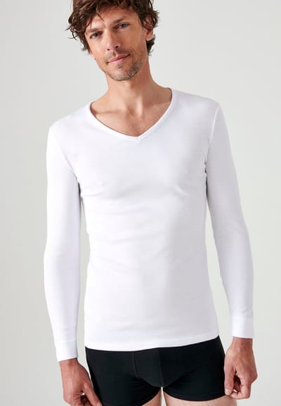Damart - T-shirt met V-hals in interlock mesh Thermolactyl - Heren - Wit - (118-125) XXL
