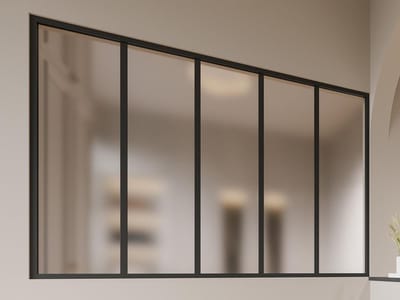 Vente-unique Glazen binnenraam van gepoedercoat aluminium en matglas - 150 x 105 cm (B x H) - Zwart - BAYVIEW