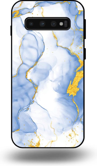 Smartphonica Telefoonhoesje Geschikt voor Samsung Galaxy S10 met Lichtblauw Goud Marmer Opdruk - TPU Backcover Case Lightblue Gold Marble Design geschikt voor Samsung Galaxy S10